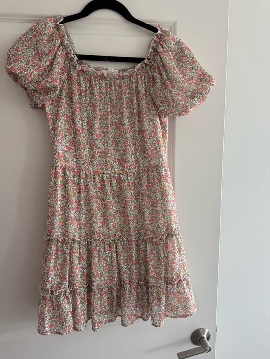 Peach Love California Dresses & Skirts - Peach Love California Pink and Green Floral Puff-Sleeve Sundress